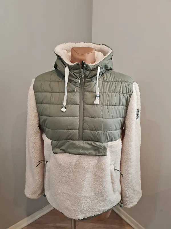 kurtka, bluza Steeds Lexi, r. XS biało- zielona, z kapturem, z pluszowego futra, bdb - zdjęcie 2