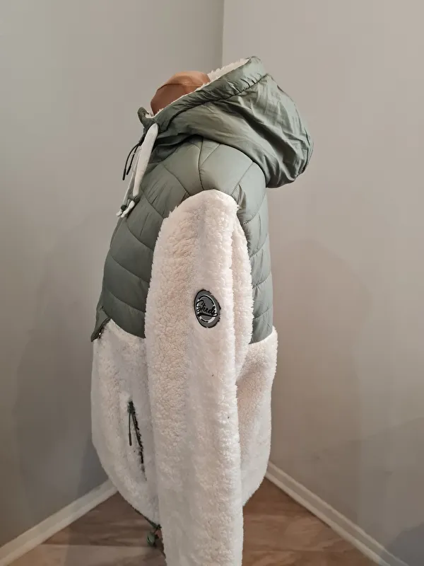 kurtka, bluza Steeds Lexi, r. XS biało- zielona, z kapturem, z pluszowego futra, bdb - zdjęcie 5